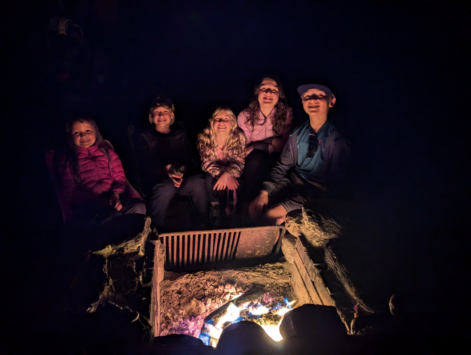 Campfire and s’mores after dark