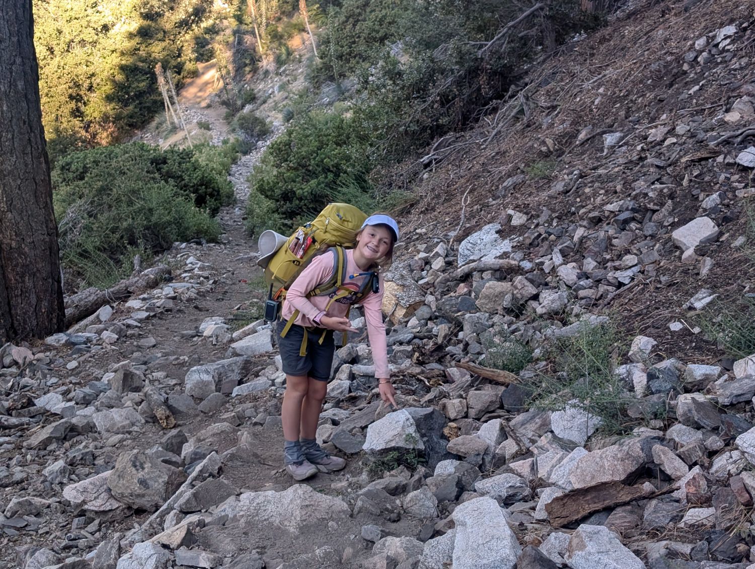 Full pack, loose rock, still smiling