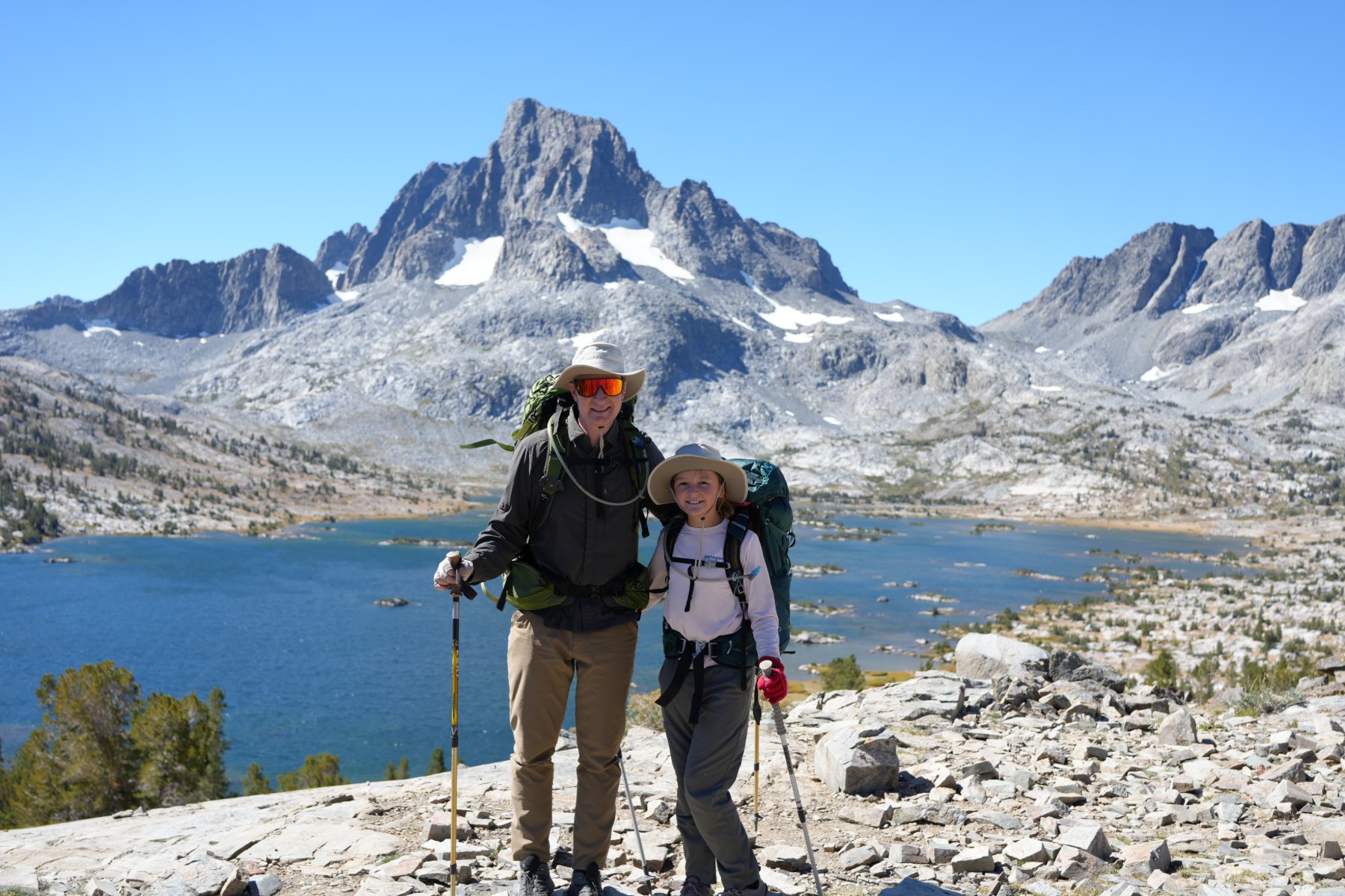 Ruby and Adam at Thousand Island Lake below Banner Peak